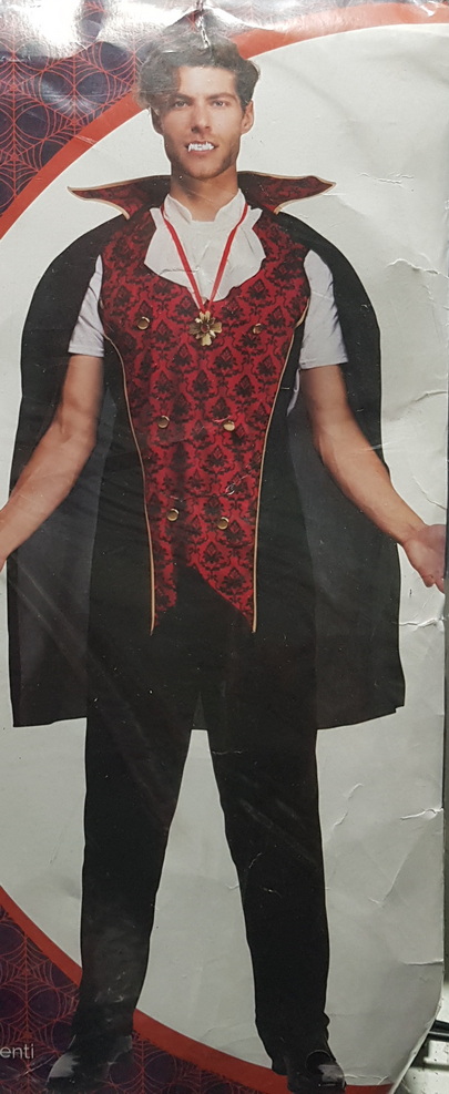 Carnival Costume Dracula Vest Pants Cap Medallion Teeth Medium